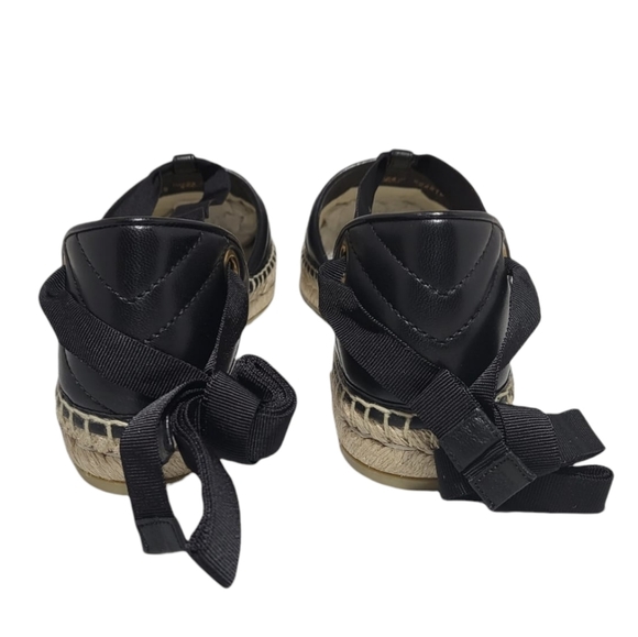 Gucci Espadrilles Flat Marmont Tie Up Ribbon Black Leather Authentic - Picture 6 of 16